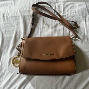 Michael Kors Tan Leather Crossbody with Gold Logo Charm